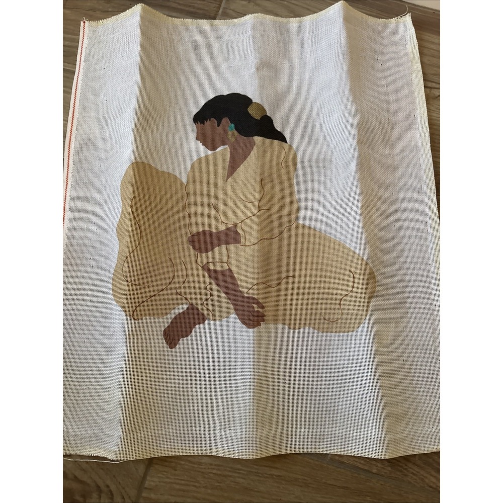 Vintage Native American Woman Hand Painted Needlepoint Large Canvas 23x27 Rare